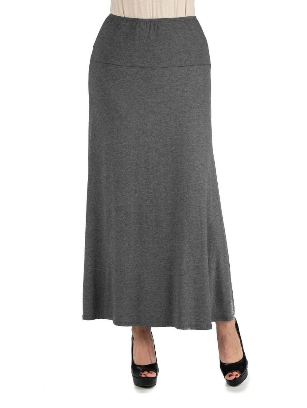 24Seven Comfort Stretch Maxi Skirt - Dark Gray A-Line Stretch Knit Size Large - Picture 8 of 8
